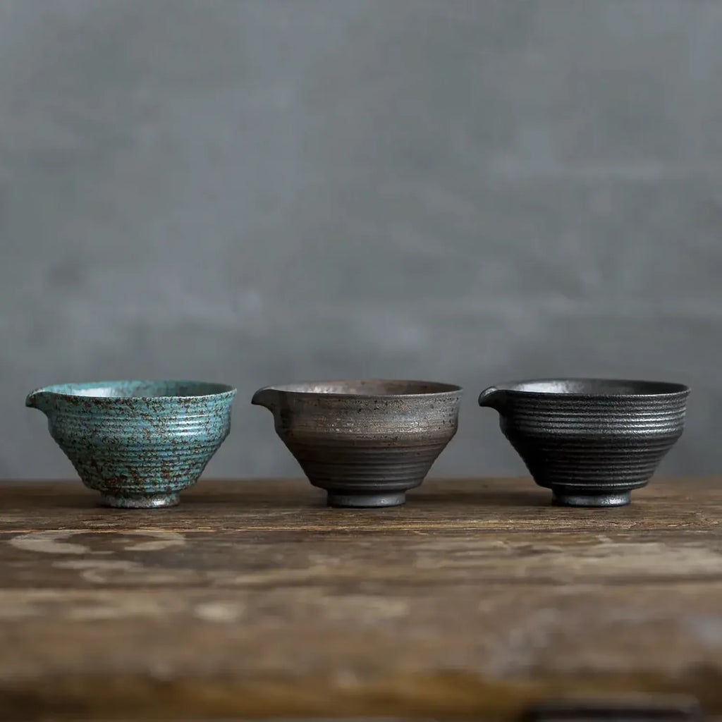 Vue des trois coloris du set matcha Enso poses cote a cote