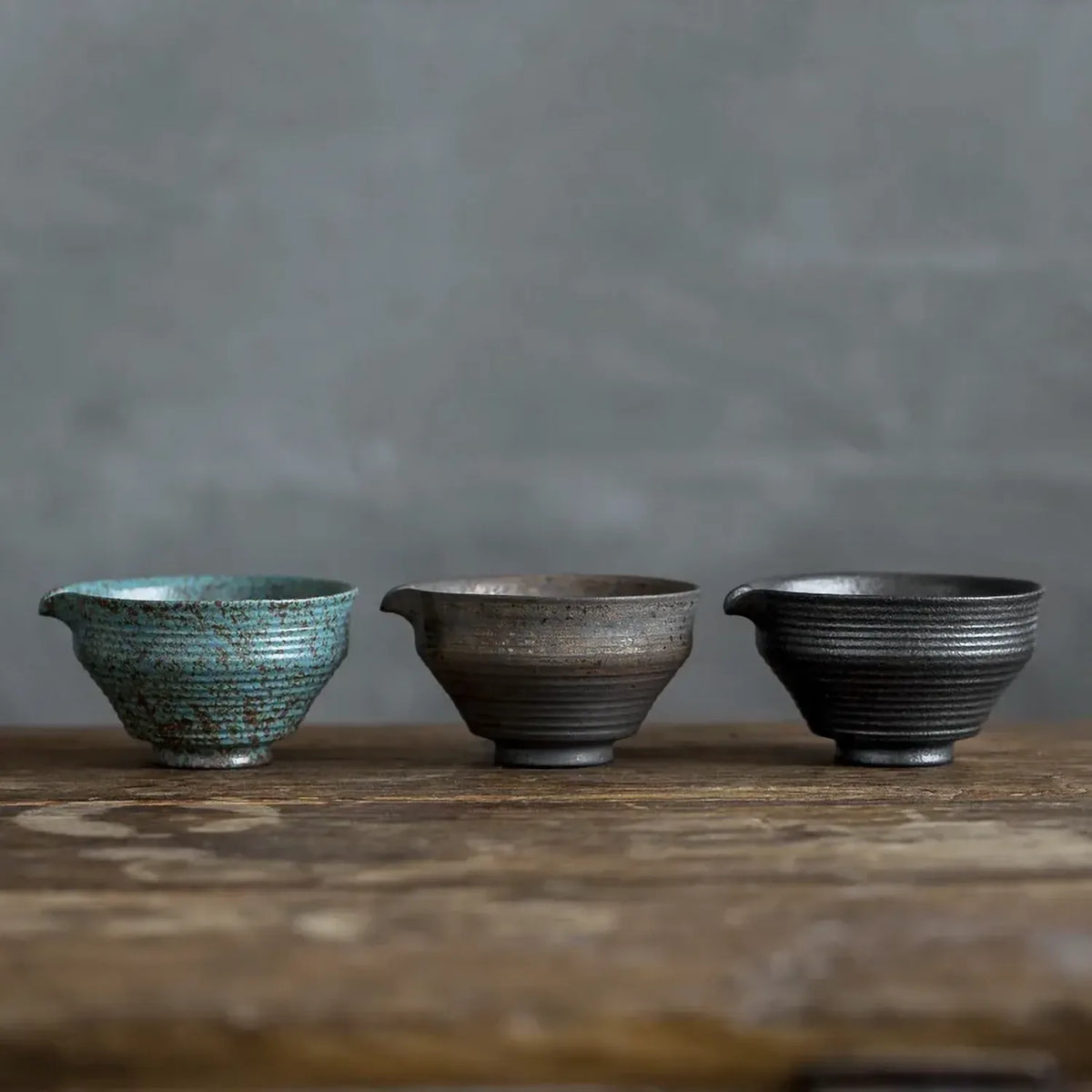 Vue des trois coloris du set matcha Enso poses cote a cote